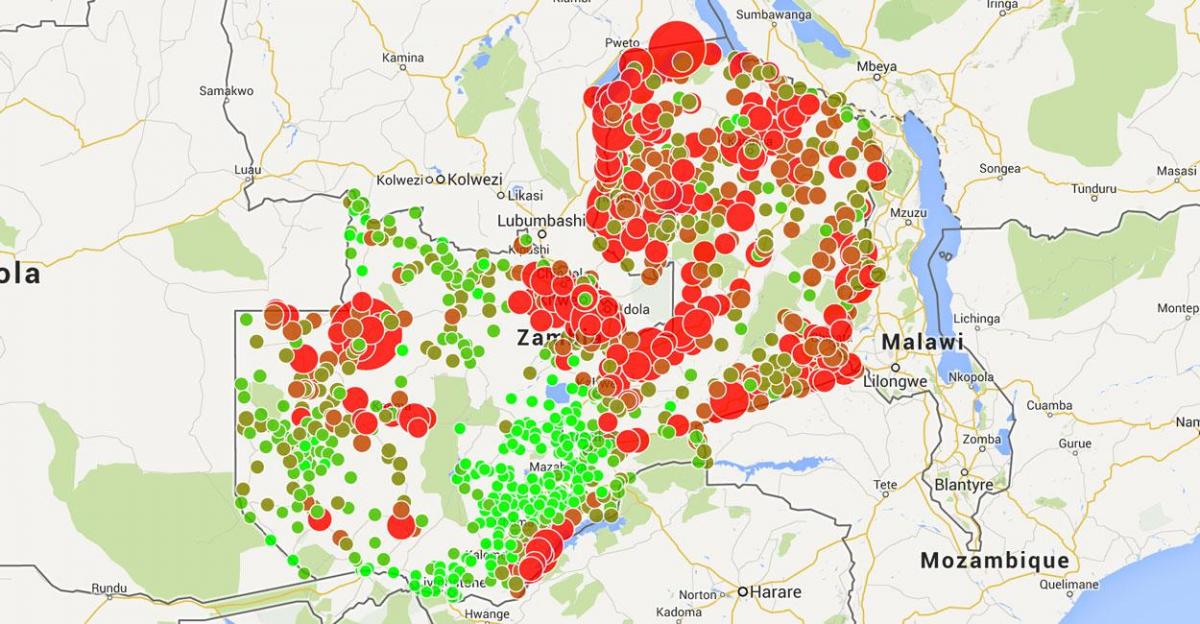 Térkép Zambia malária