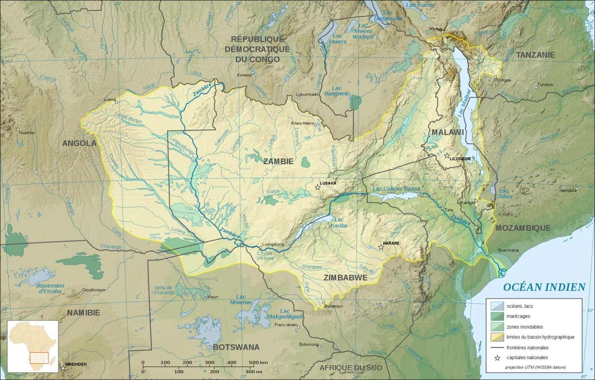 térkép Zambia mutatja, folyók, tavak