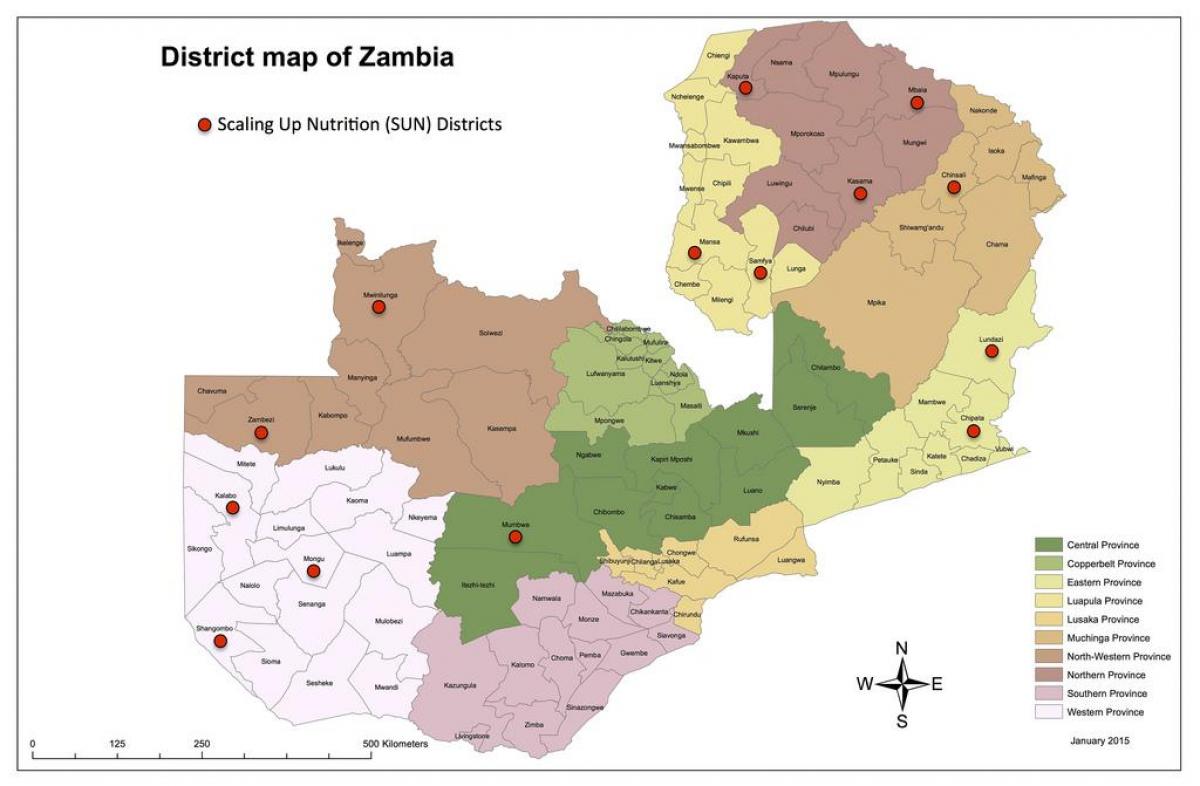 Zambia kerületek frissített térkép
