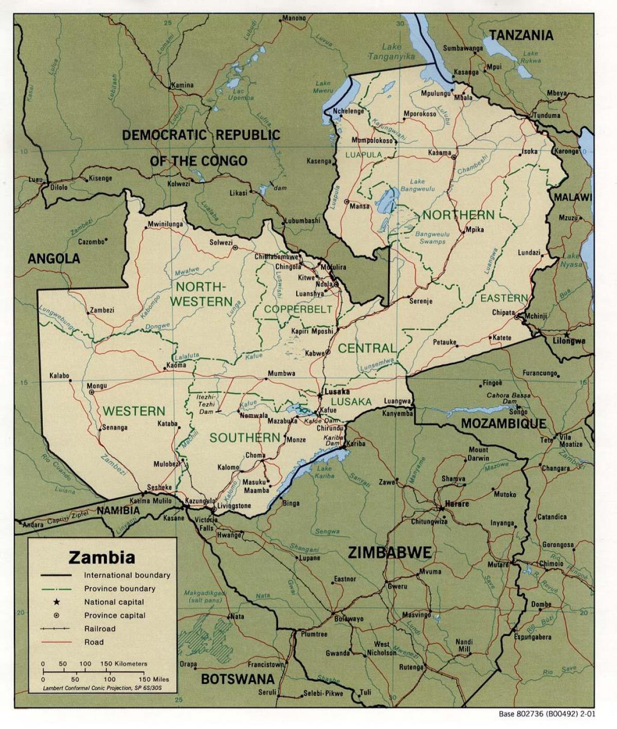 Zambia fizikai jellemzők térkép