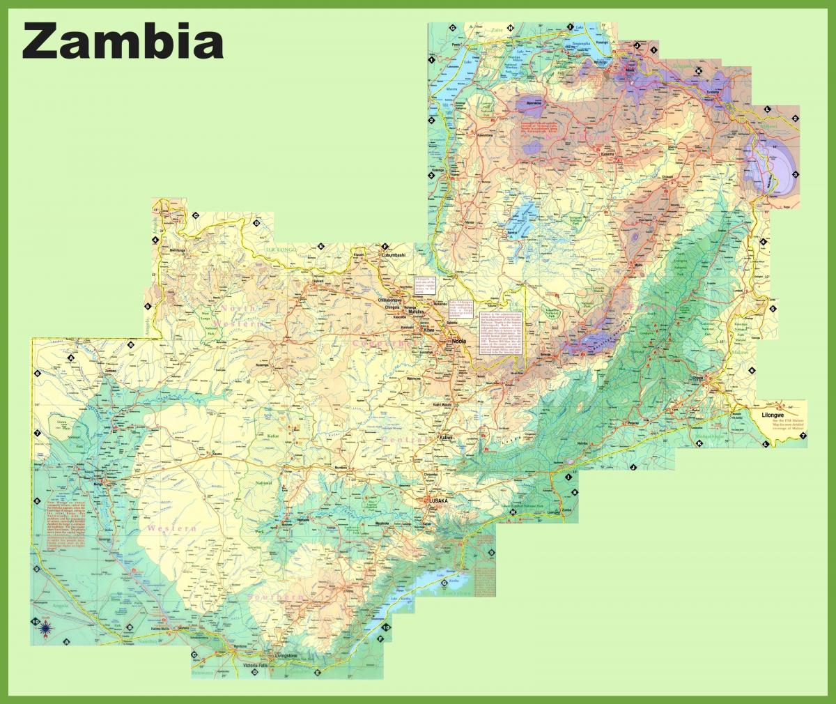 térkép Zambia mutatja az összes városok