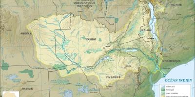 Térkép Zambia mutatja, folyók, tavak